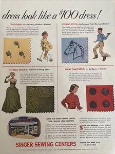 1952 Vintage Sänger Nähmaschine Center Druck Anzeige, Kleid sieht aus wie ein $ 100 Kleid - Bild 1 von 1