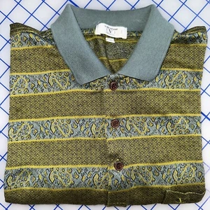 VALENTINO Roma Polo Shirt Large Green Striped Pattern Sopranos Garavani Chemises - Picture 1 of 8