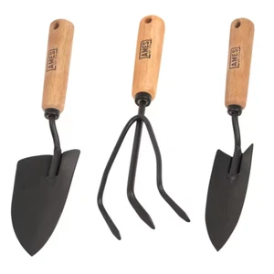 3-Piece Wood Handle Trowel, Cultivator, and Transplanter Garden Tool Set - Picture 1 of 11