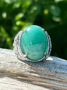 Green Swirl Resin Planet Crystal Rhinestones Steel Alloy Ring - 7.25 - Picture 1 of 8