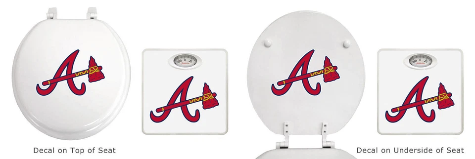 Asiento de inodoro MLB blanco redondo y blanco esfera analógica escala con calcomanías del logotipo del equipo Foto 1 de 1