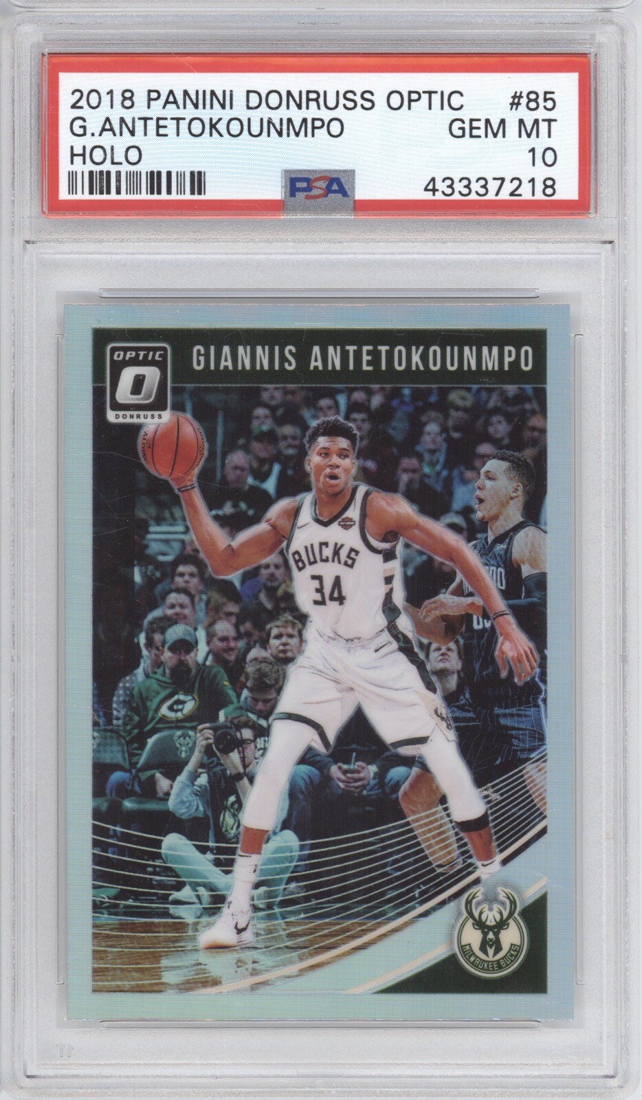 GIANNIS ANTETOKOUNMPO PSA 10 2018 DONRUSS OPTIC #85 HOLO PRIZM BUCKS 7218