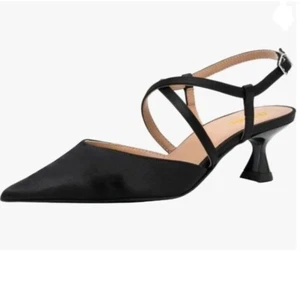 Milooey Black Pointed Toe Kitten Heel Sandals Elegant Cross Ankle Strap Shoes - Picture 1 of 8