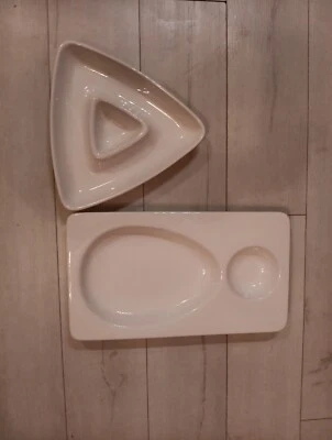 2x Plato para servir contemporáneo moderno de cerámica blanca geométrico Blanc de Blanc + plato Foto 1 de 4