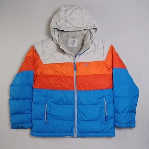 LL Bean Down Puffer Jacket Boys Large 14-16 Hooded Multi-Color Striped - Picture 1 of 7