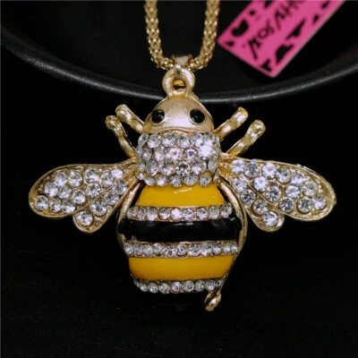 Nuevo Moda Mujeres Amarillo Esmalte Lindo Abeja Miel Cristal Colgante Cadena Collar Foto 1 de 3