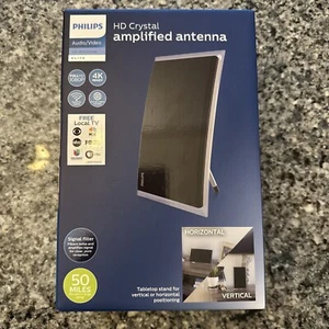 🌍 Philips Crystal HD, Amplified  Antenna,50 Miles,Audio/Video,Free Local TV - Picture 1 of 2