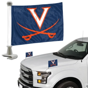 Virginia Cavaliers Set of 2 Ambassador Style Car Flags - Trunk Hood - Picture 1 of 2