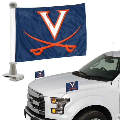 Virginia Cavaliers Set of 2 Ambassador Style Car Flags - Trunk Hood Cover