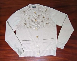 CHANEL 16A PARIS ROME WOOL CC BEADED CARDIGAN TAN SWEATER 42 - Picture 1 of 13