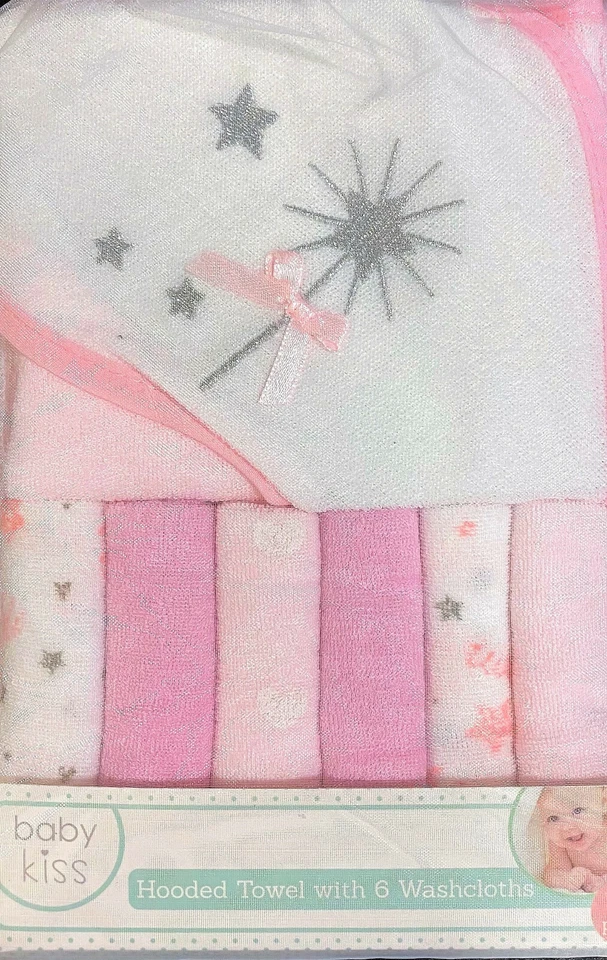 Babykiss Hooded Towel and Washcloth Set for Baby Girl 7 Pc.Pink Polyester - Image 1 of 1