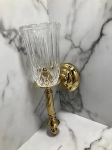 VTG Brass Like Wall Sconce Candle Holder With Hurricane Glass MCM 14” - Picture 1 of 19