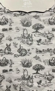 Bunny Tales Linen Grey And White Bunny Rabbit Toile Cloth Table Runner 16” X 80” - Picture 1 of 1
