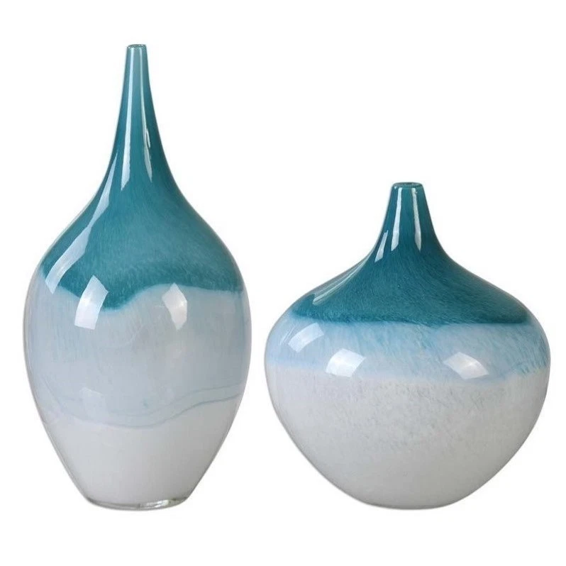Uttermost 20084 Carla Teal White Vases Set of 2