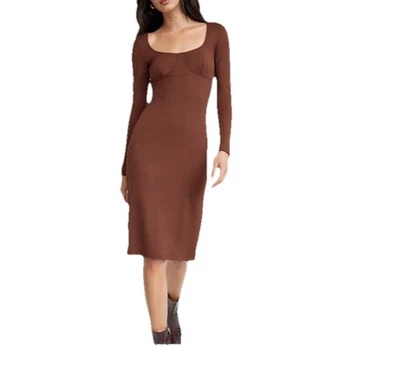 Vestido midi Wilfred aritzia Gwen conhaque feminino tamanho XS com nervuras finas bodycon marrom - Imagem 1 de 4