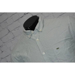 Lacoste Dress Shirt Mens Size Large EUR 42 Green Striped Button Up Front Pocket - Picture 1 of 7