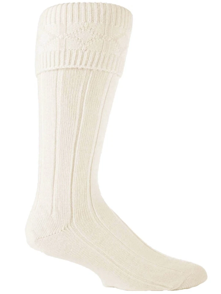 Herren creme thermo wolle kniestrümpfe kilt lang wollsocken / socken 40-45 eur - Bild 1 von 4