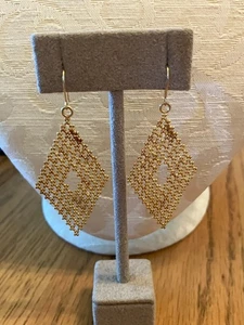 Vintage Italian 14K Yellow Gold Dangling Mesh Diamond Shaped Earrings, 4.5 grams - Picture 1 of 7