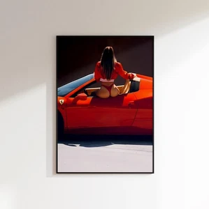 Ferrari Woman Poster – Vintage Ferrari F40 Wall Art Print, Classic Car Decor - Picture 1 of 2