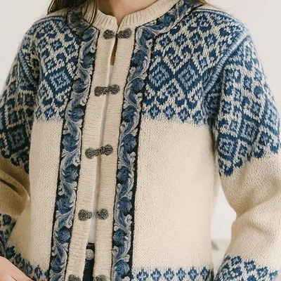 Винтажный Nordstrikk норвежский Fair Isle свитер Nordic кардиган чисто новый шерсти S/M - Изображение 1 из 4