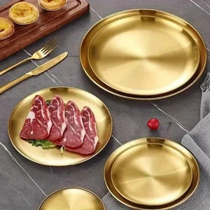 Gold Dining Plate Fashion Simple Dinner Plates Serving Dishes Round Plate Cake - Picture 1 of 8