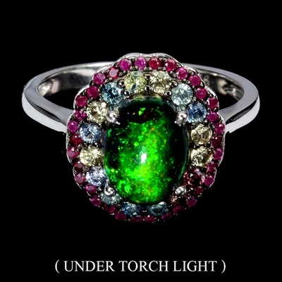 Anillo de plata de ley 925 ovalado ópalo negro rubí zafiro de Myanmar piedras preciosas talla 8 Foto 1 de 4