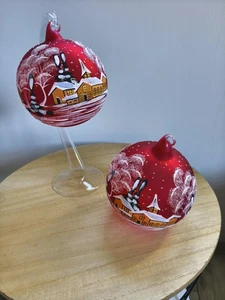 Christbaumkugel Thüringen Glaskugel Bemalt Echtglas Weihnachten 2 Stück L - Bild 1 von 5