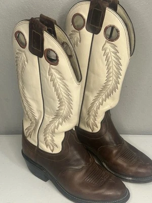 Vintage Mens OLATHE 7 C Buckaroo Riding Cowboy Boots Brown 14” Tall - Image 1 of 4