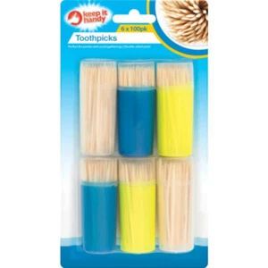 600pcs X WOODEN TOOTHPICKS TOOTH PICKS FRUIT COCKTAIL STICKS - 100 X 6 HOLDERS - Picture 1 of 1