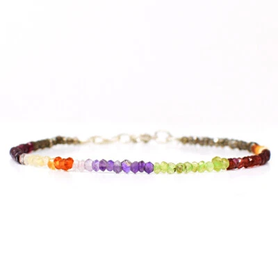 Faceted 17 Cts Earth Mined 7" Long Amethyst & Peridot Beads Bracelet JK 45E270 - Image 1 of 2