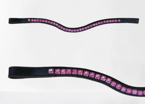 Tack New Arrival - AB Fuchsia Pink - 8mm - Wave Leather Horse Browband Free Ship - Picture 1 of 2