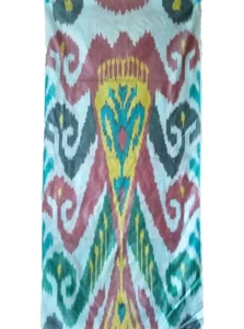 AUTHENTISCHES KÜNSTLERISCHES HANDGEWEBTES USBEKISCHES IKAT SEIDENTUCH - STAMMESDESIGN - Bild 1 von 7