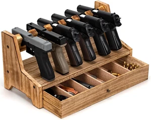 Real Wood Handgun Rack - Rustic Pistol Organizer for Gun Cabinet & Nightstand - Picture 1 of 16