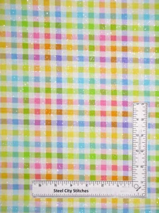 Easter Plaid Fabric 1.3 Yds Multicolor & Silver Glitter Cotton Fabric Traditions - Picture 1 of 1