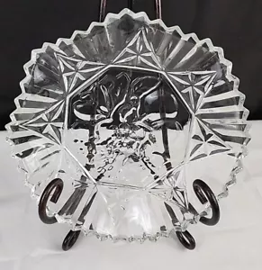 Plato de colección vintage federal de vidrio con diente de sierra borde con volantes patrón de fruta transparente - Imagen 1 de 16