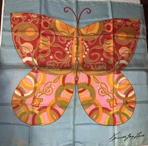 Vintage Kenneth Jay Lane Silk Scarf Butterfly Design Hand Rolled in Japan 32" - Picture 1 of 6
