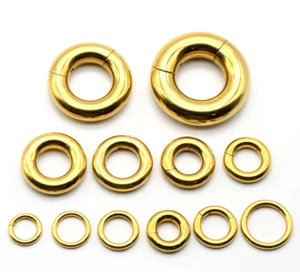 10g - 00g 8-18mm Hinged Segment Ring Heavy Gauge Septum Earing Clicker Hoop Gold - Picture 1 of 6