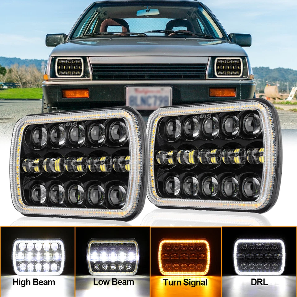 2x 7x6" 5x7" LED Headlights DRL Hi/Lo Turn H6054 H5054 For Plymouth Colt 79-1988 - Image 1 of 4