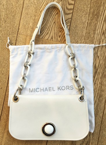 * MICHAEL KORS COLLECTION * CLUTCH BORSA A TRACOLLA pelle bianca crema catena