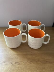 Four Orla Kiely White Mugs with Orange inside BN