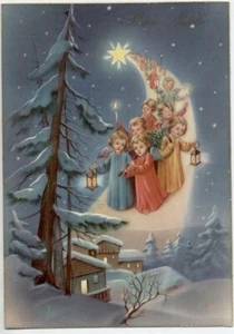 Serie Completa di 6 cartoline Bamnbini Angeli Cometa Buon Natale PC Circa 1940 3 - Imagen 1 de 6