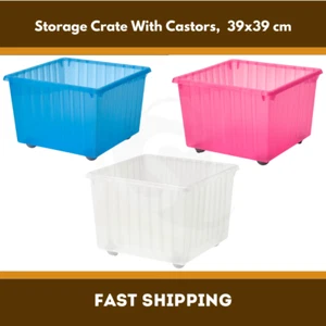 Storage Box with Wheels Plastic Storage Crate on Castors 39x39cm Ikea VESSLA - Picture 1 of 8