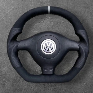 VW GOLF MK4 R32 BORA PASSAT B5 GTI GTD CUSTOM MADE FLAT BOTTOM STEERING WHEEL - Picture 1 of 6