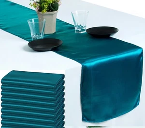 10 Corredores de mesa de satén verde azulado oscuro 12" X 108" decoración de mesa de fiesta de boda B'day - Imagen 1 de 5