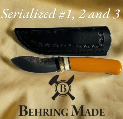 Fixed Blade Behring Made© Forged 3.25" Nessmuk Yellow Micarta Serial #3 - Image 1 of 4