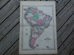 Antik 1863 v. Chr. Johnson Südamerika Atlas Karte Bürgerkrieg Ära Dekor sammeln Eph - Bild 1 von 4