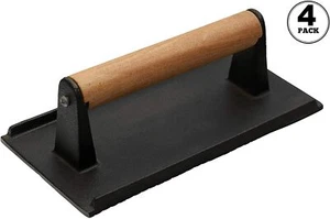 4 Pack - 9 x 5 In Rectangle Grill Press with Wooden Handle | BBQ Accessories - Picture 1 of 8