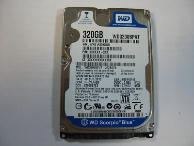 Western Digital Blue WC3200BPVT 320GB,5400RPM, 2,5", SATA HDD-Festplatte - Bild 1 von 3