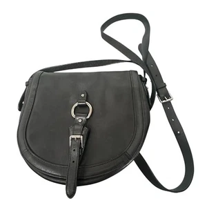 Lauren Ralph Lauren Harbridge Crossbody Purse Saddle Bag Black Leather Satchel - Picture 1 of 21