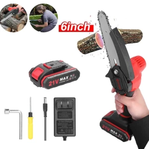 6" Cordless Mini Chainsaw 21V Battery Brush Motor One-Hand UseSafe & Lightweight - Picture 1 of 13